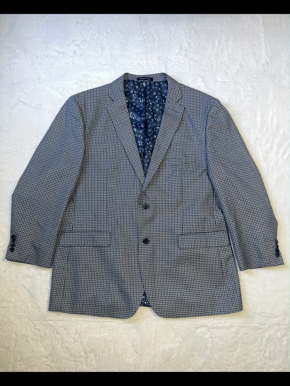 Alan Flusser Navy and White Houndstooth‎ Blazer Sport Coat